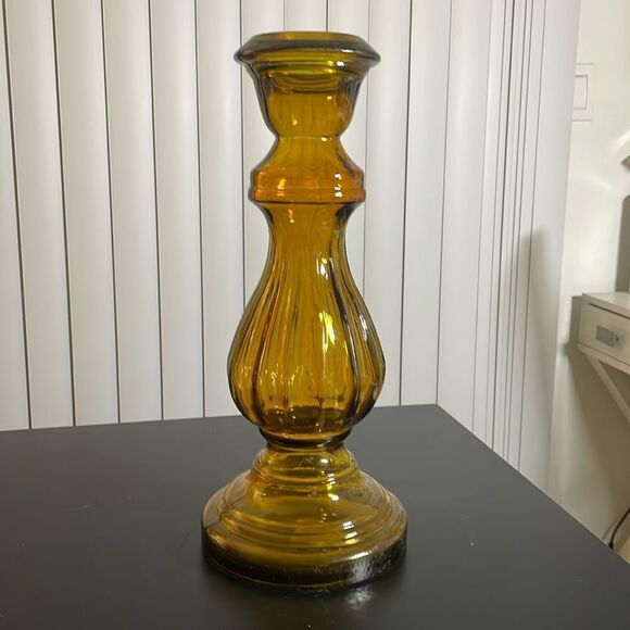 Vidrios San Miguel Spain Yellow Amber Recycled Glass 16" Candle Holder Vase - Picture 2 of 6
